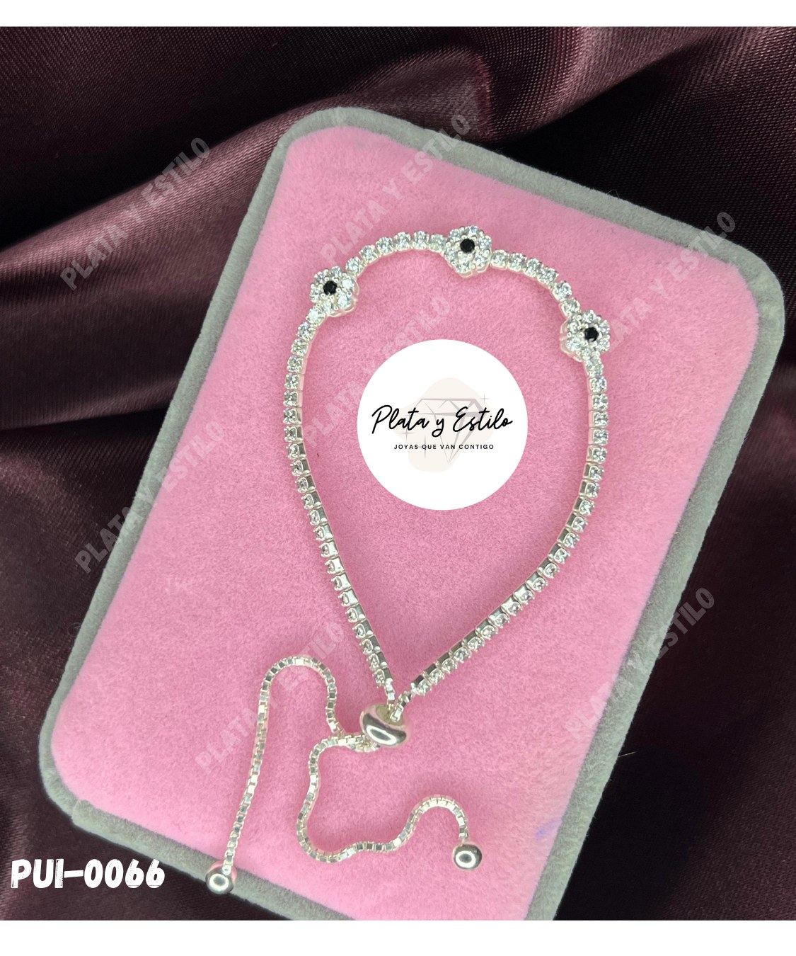 Pulsera Tennis con rosas de piedras negras